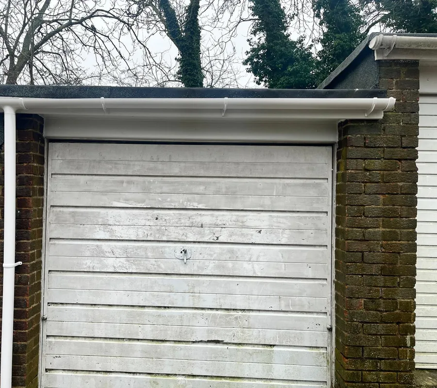 New white fascias and guttering on a garage